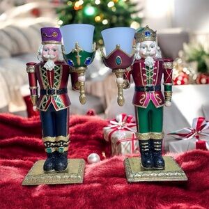 Costco Nutcracker Candleholders Set of 2 12” Tall Open Box Unused Christmas
